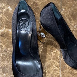 Black Tory Burch Heels with Gold Heel